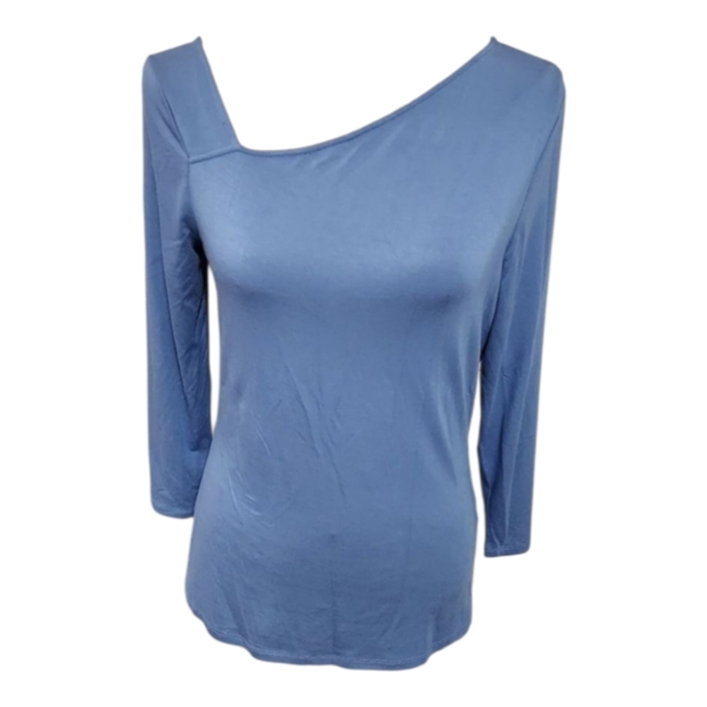 Donna Karan blue 3/4 sleeve‎ asymmetrical collar shirt size medium new